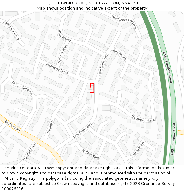 1, FLEETWIND DRIVE, NORTHAMPTON, NN4 0ST: Location map and indicative extent of plot