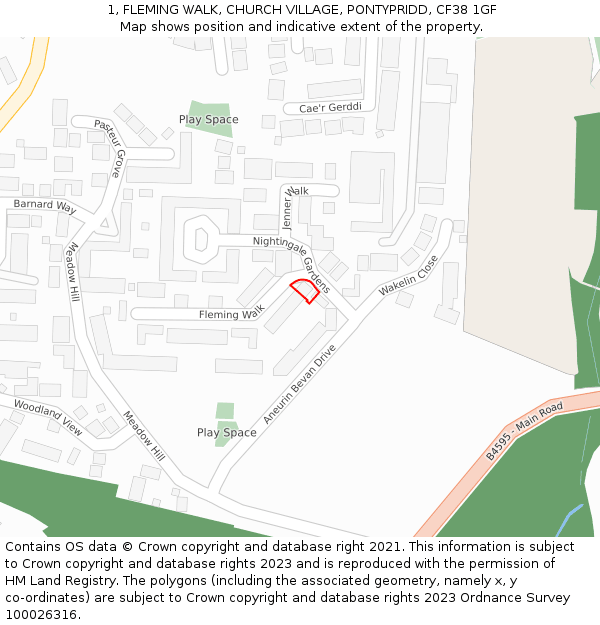 1, FLEMING WALK, CHURCH VILLAGE, PONTYPRIDD, CF38 1GF: Location map and indicative extent of plot