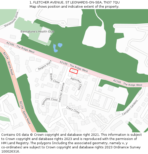 1, FLETCHER AVENUE, ST LEONARDS-ON-SEA, TN37 7QU: Location map and indicative extent of plot