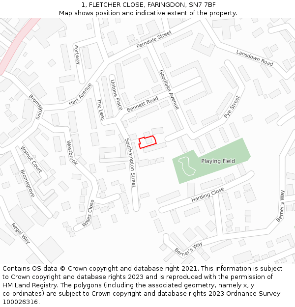 1, FLETCHER CLOSE, FARINGDON, SN7 7BF: Location map and indicative extent of plot