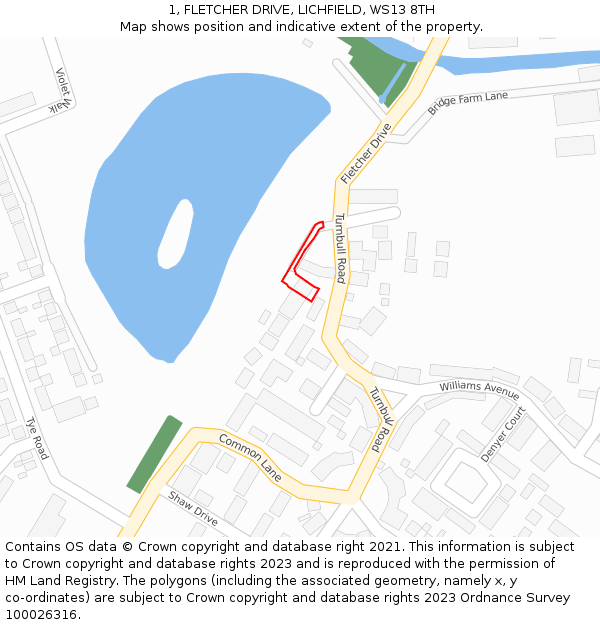 1, FLETCHER DRIVE, LICHFIELD, WS13 8TH: Location map and indicative extent of plot