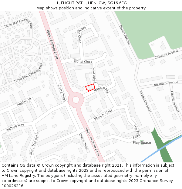 1, FLIGHT PATH, HENLOW, SG16 6FG: Location map and indicative extent of plot