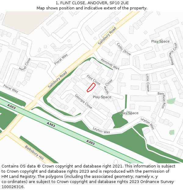 1, FLINT CLOSE, ANDOVER, SP10 2UE: Location map and indicative extent of plot