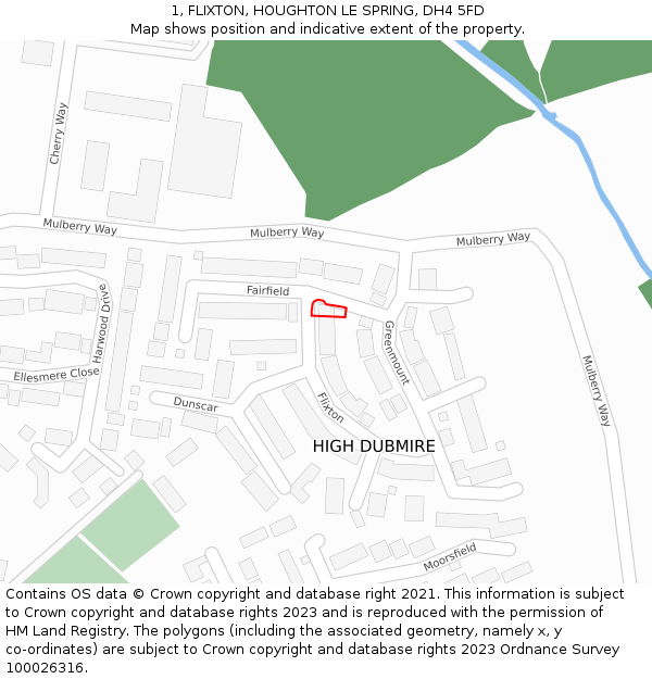 1, FLIXTON, HOUGHTON LE SPRING, DH4 5FD: Location map and indicative extent of plot