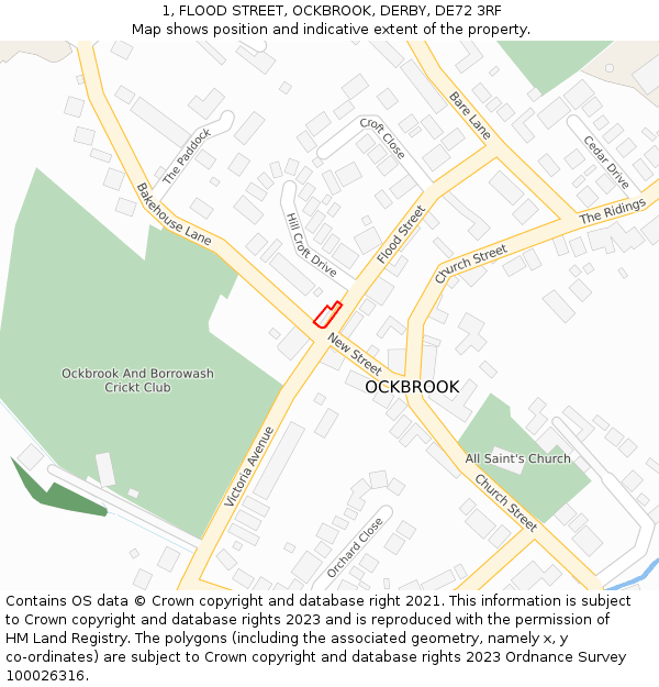 1, FLOOD STREET, OCKBROOK, DERBY, DE72 3RF: Location map and indicative extent of plot