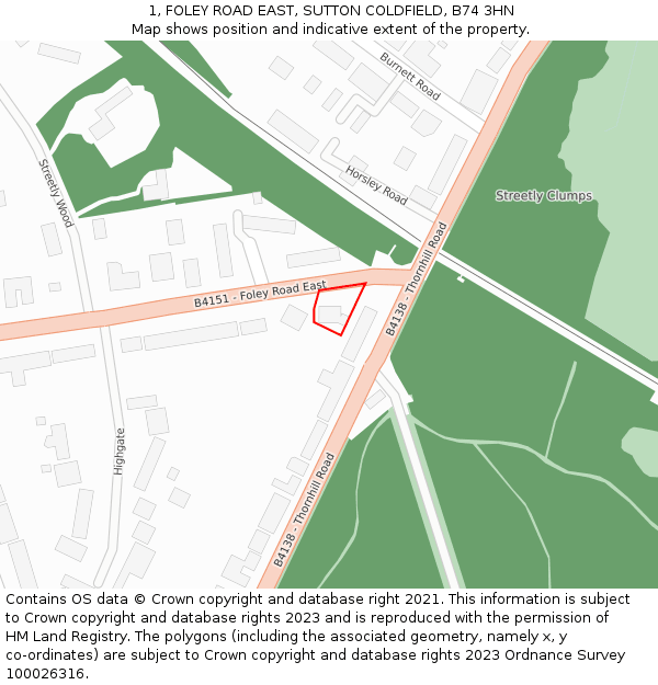 1, FOLEY ROAD EAST, SUTTON COLDFIELD, B74 3HN: Location map and indicative extent of plot