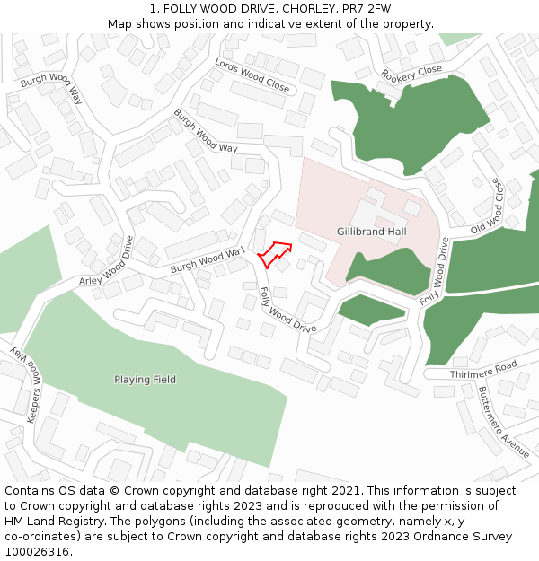 1, FOLLY WOOD DRIVE, CHORLEY, PR7 2FW: Location map and indicative extent of plot