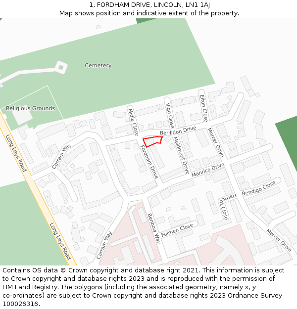 1, FORDHAM DRIVE, LINCOLN, LN1 1AJ: Location map and indicative extent of plot