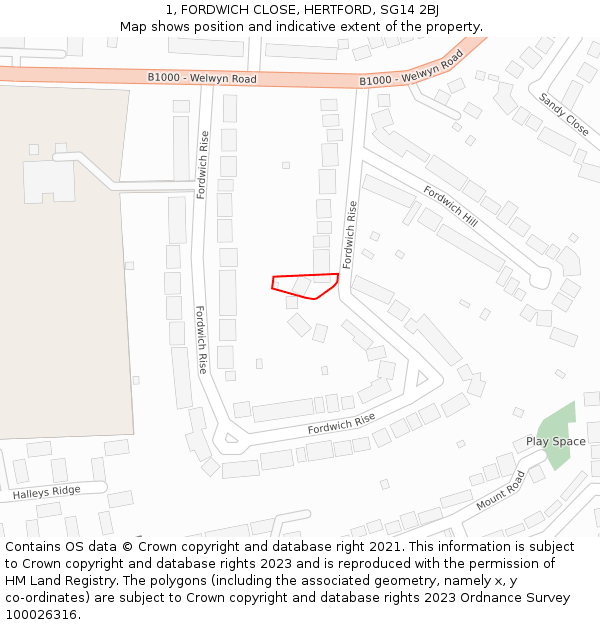 1, FORDWICH CLOSE, HERTFORD, SG14 2BJ: Location map and indicative extent of plot