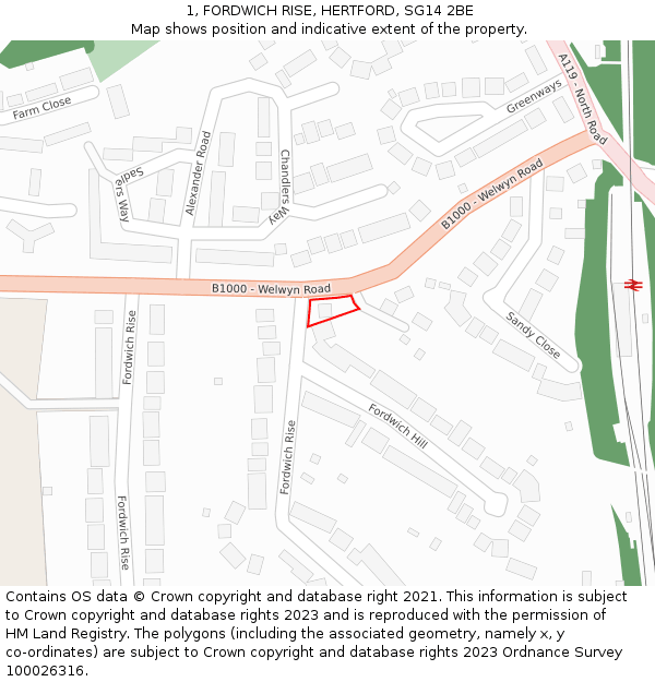 1, FORDWICH RISE, HERTFORD, SG14 2BE: Location map and indicative extent of plot