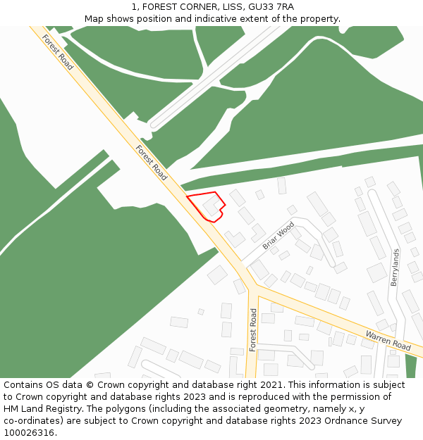 1, FOREST CORNER, LISS, GU33 7RA: Location map and indicative extent of plot