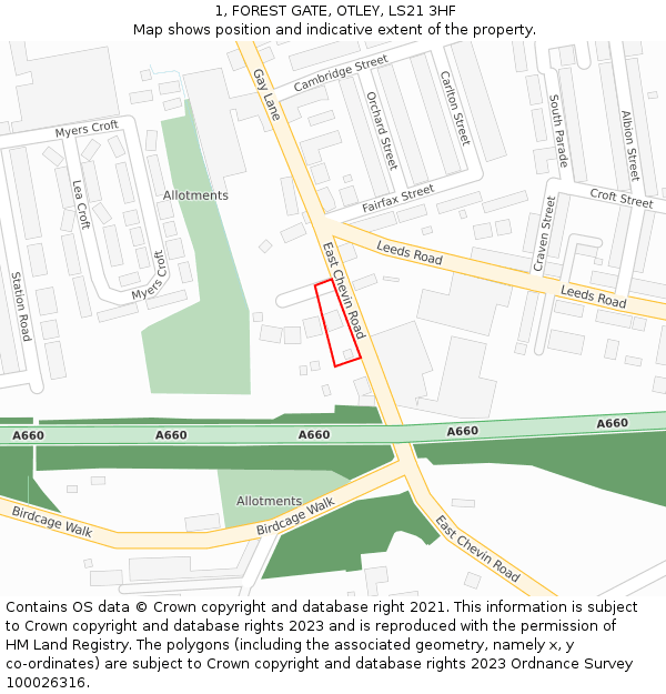 1, FOREST GATE, OTLEY, LS21 3HF: Location map and indicative extent of plot