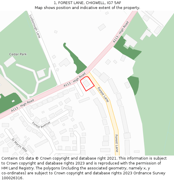 1, FOREST LANE, CHIGWELL, IG7 5AF: Location map and indicative extent of plot