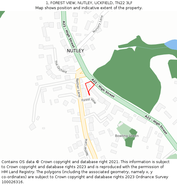 1, FOREST VIEW, NUTLEY, UCKFIELD, TN22 3LF: Location map and indicative extent of plot