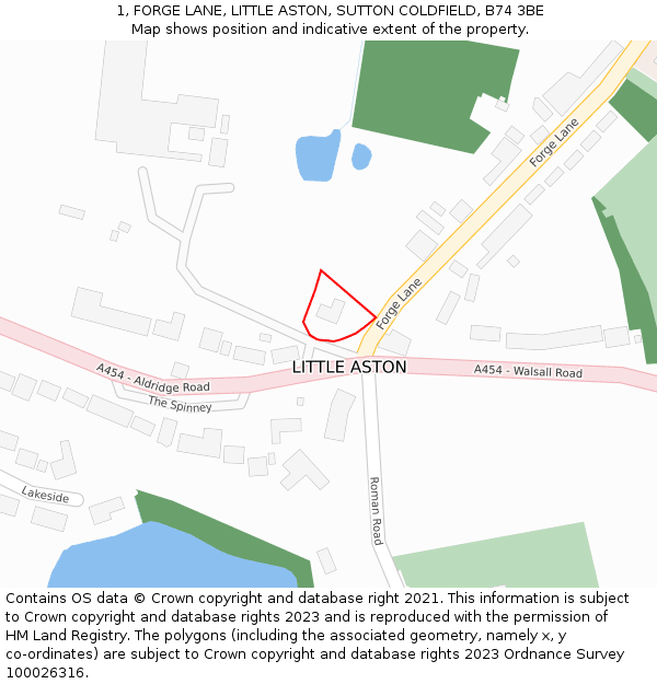 1, FORGE LANE, LITTLE ASTON, SUTTON COLDFIELD, B74 3BE: Location map and indicative extent of plot