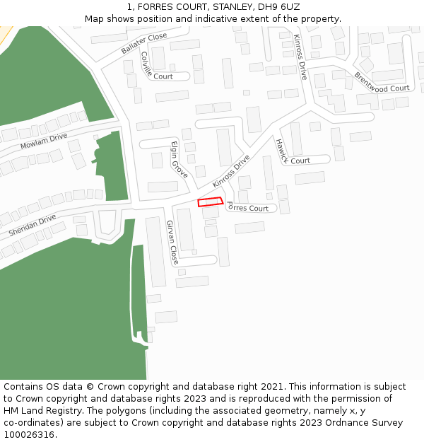 1, FORRES COURT, STANLEY, DH9 6UZ: Location map and indicative extent of plot