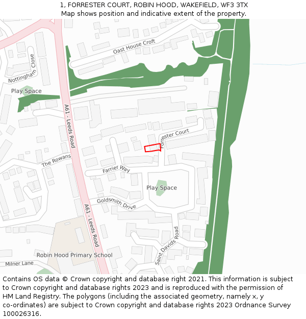 1, FORRESTER COURT, ROBIN HOOD, WAKEFIELD, WF3 3TX: Location map and indicative extent of plot