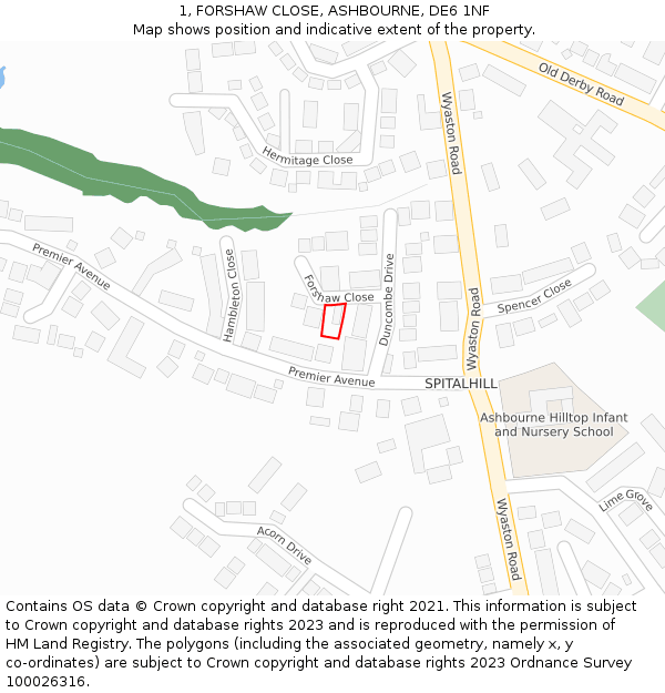 1, FORSHAW CLOSE, ASHBOURNE, DE6 1NF: Location map and indicative extent of plot