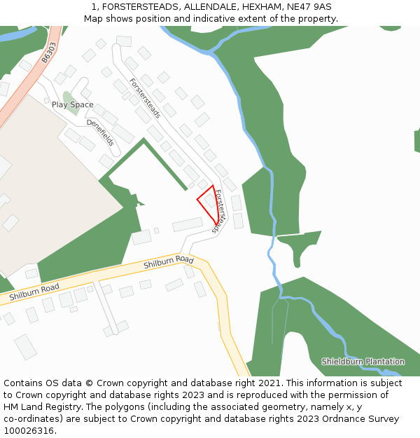 1, FORSTERSTEADS, ALLENDALE, HEXHAM, NE47 9AS: Location map and indicative extent of plot