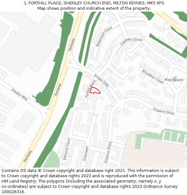 1, FORTHILL PLACE, SHENLEY CHURCH END, MILTON KEYNES, MK5 6FS: Location map and indicative extent of plot