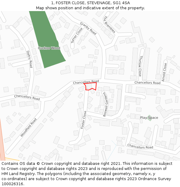 1, FOSTER CLOSE, STEVENAGE, SG1 4SA: Location map and indicative extent of plot