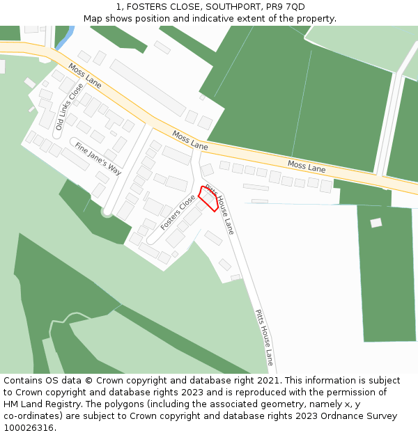 1, FOSTERS CLOSE, SOUTHPORT, PR9 7QD: Location map and indicative extent of plot