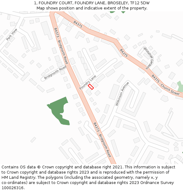 1, FOUNDRY COURT, FOUNDRY LANE, BROSELEY, TF12 5DW: Location map and indicative extent of plot