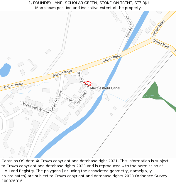 1, FOUNDRY LANE, SCHOLAR GREEN, STOKE-ON-TRENT, ST7 3JU: Location map and indicative extent of plot