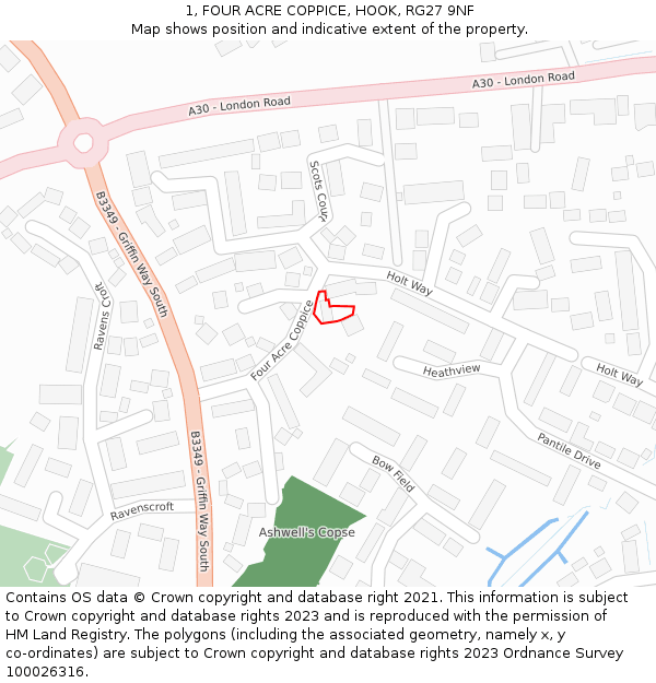 1, FOUR ACRE COPPICE, HOOK, RG27 9NF: Location map and indicative extent of plot