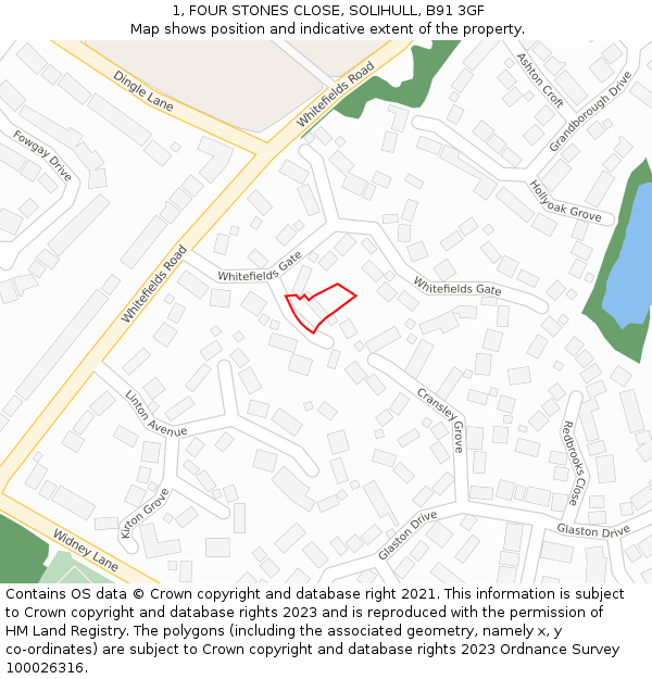 1, FOUR STONES CLOSE, SOLIHULL, B91 3GF: Location map and indicative extent of plot