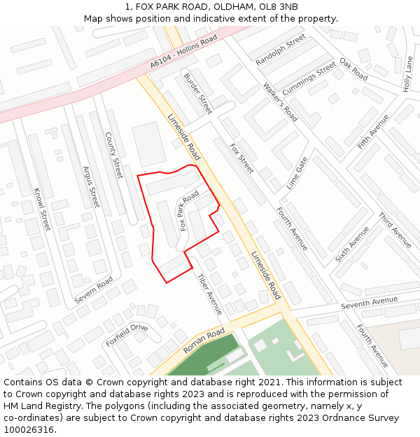 1, FOX PARK ROAD, OLDHAM, OL8 3NB: Location map and indicative extent of plot