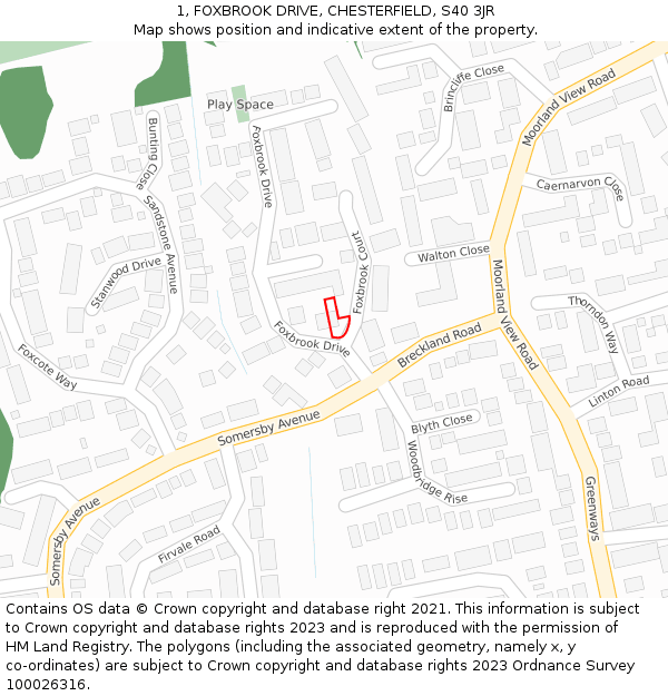 1, FOXBROOK DRIVE, CHESTERFIELD, S40 3JR: Location map and indicative extent of plot