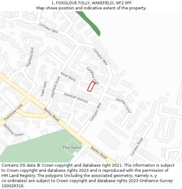 1, FOXGLOVE FOLLY, WAKEFIELD, WF2 0FF: Location map and indicative extent of plot