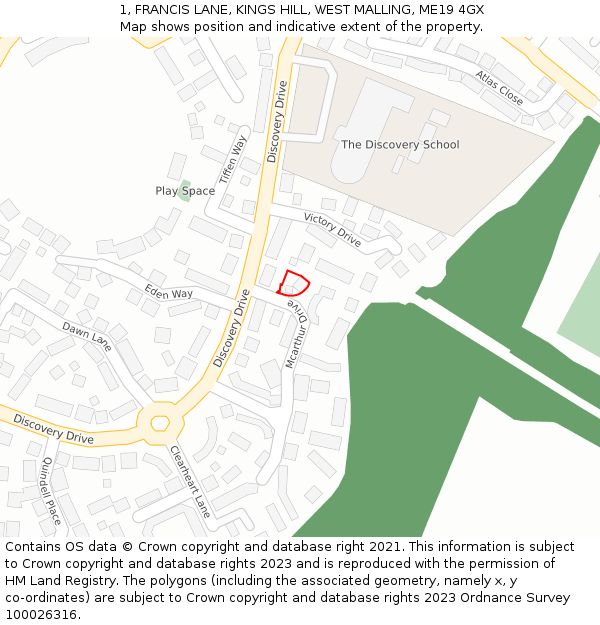 1, FRANCIS LANE, KINGS HILL, WEST MALLING, ME19 4GX: Location map and indicative extent of plot