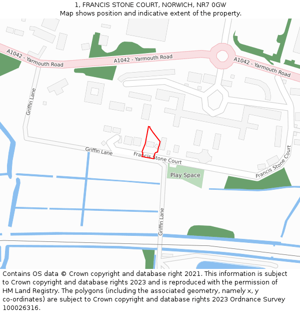 1, FRANCIS STONE COURT, NORWICH, NR7 0GW: Location map and indicative extent of plot