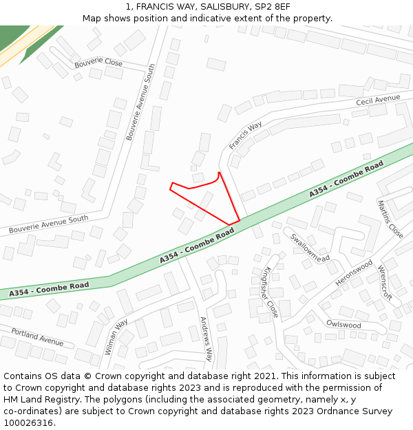 1, FRANCIS WAY, SALISBURY, SP2 8EF: Location map and indicative extent of plot