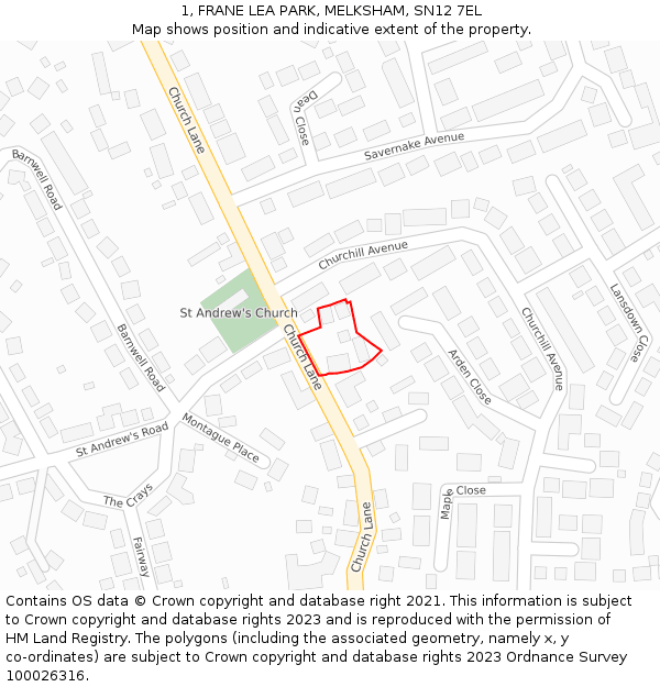 1, FRANE LEA PARK, MELKSHAM, SN12 7EL: Location map and indicative extent of plot