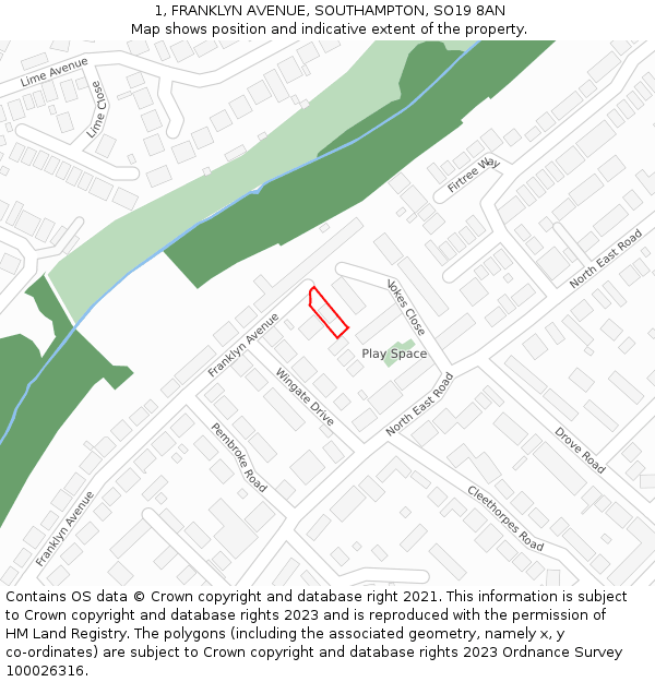 1, FRANKLYN AVENUE, SOUTHAMPTON, SO19 8AN: Location map and indicative extent of plot