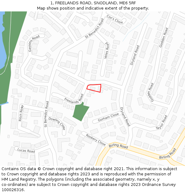 1, FREELANDS ROAD, SNODLAND, ME6 5RF: Location map and indicative extent of plot