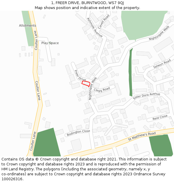 1, FREER DRIVE, BURNTWOOD, WS7 9QJ: Location map and indicative extent of plot