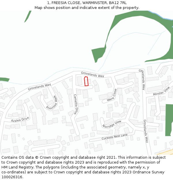 1, FREESIA CLOSE, WARMINSTER, BA12 7RL: Location map and indicative extent of plot