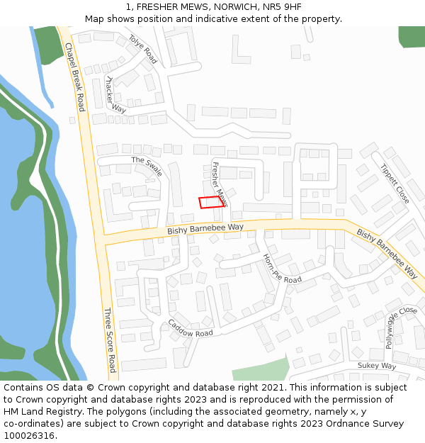 1, FRESHER MEWS, NORWICH, NR5 9HF: Location map and indicative extent of plot