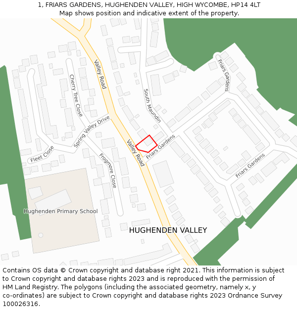 1, FRIARS GARDENS, HUGHENDEN VALLEY, HIGH WYCOMBE, HP14 4LT: Location map and indicative extent of plot