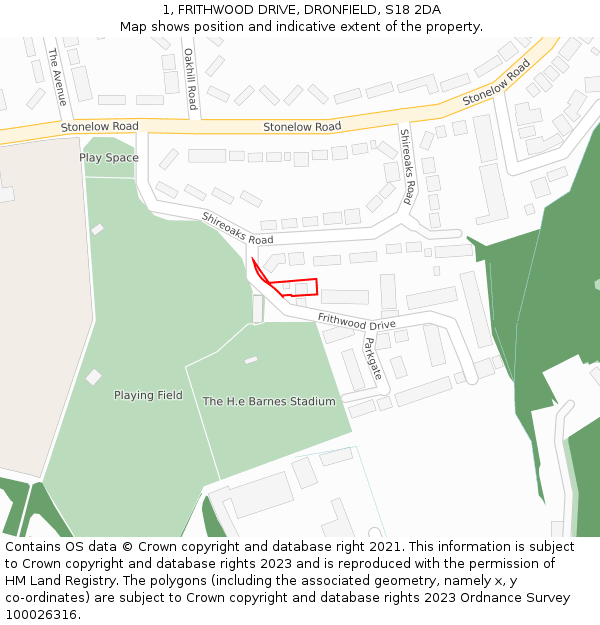 1, FRITHWOOD DRIVE, DRONFIELD, S18 2DA: Location map and indicative extent of plot