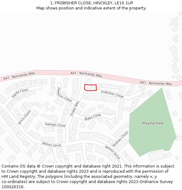 1, FROBISHER CLOSE, HINCKLEY, LE10 1UP: Location map and indicative extent of plot