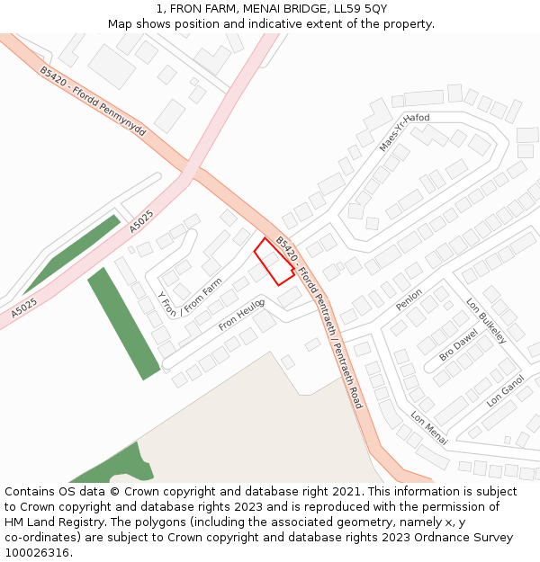 1, FRON FARM, MENAI BRIDGE, LL59 5QY: Location map and indicative extent of plot