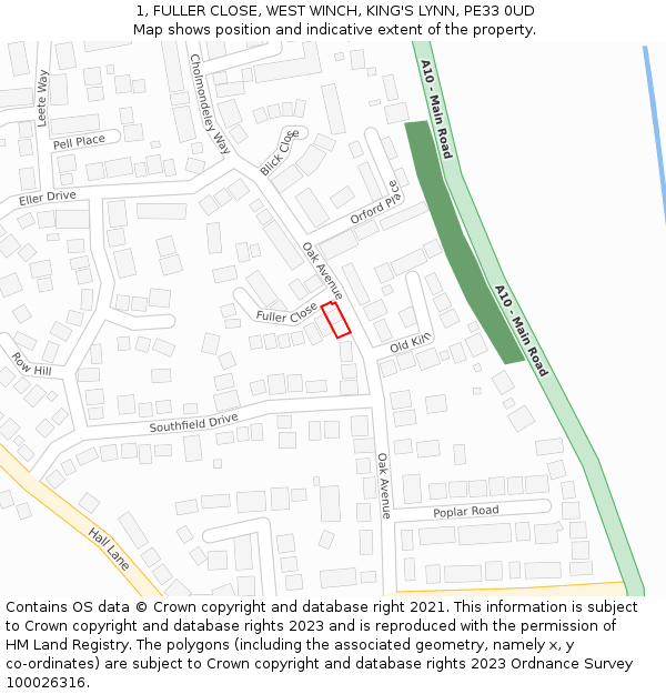 1, FULLER CLOSE, WEST WINCH, KING'S LYNN, PE33 0UD: Location map and indicative extent of plot