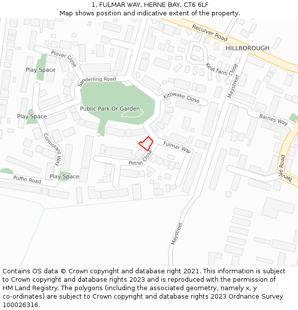 1, FULMAR WAY, HERNE BAY, CT6 6LF: Location map and indicative extent of plot