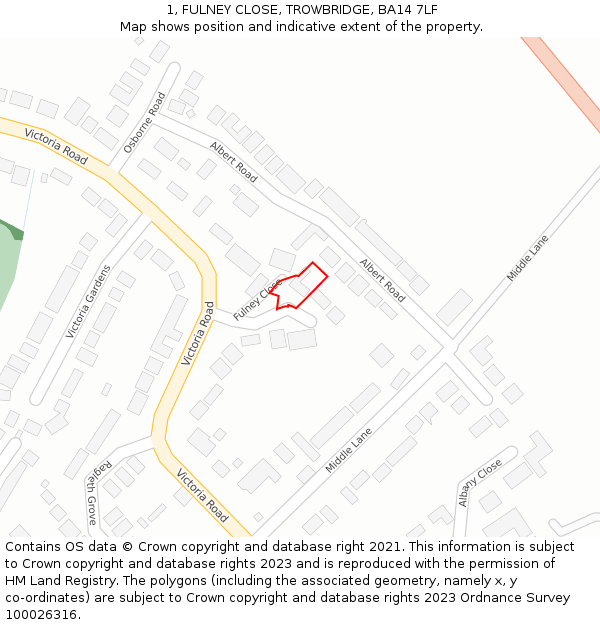 1, FULNEY CLOSE, TROWBRIDGE, BA14 7LF: Location map and indicative extent of plot