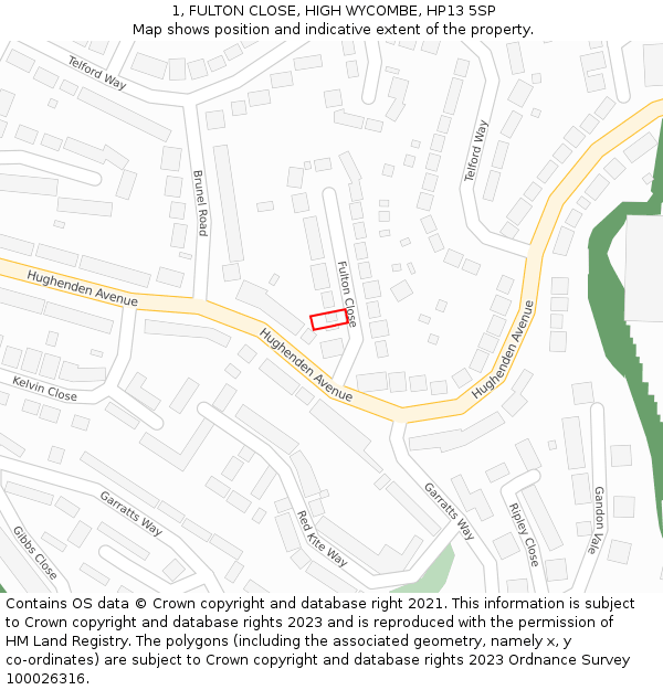 1, FULTON CLOSE, HIGH WYCOMBE, HP13 5SP: Location map and indicative extent of plot